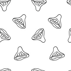 Seamless vector pattern. Black-and-white outline drawing with mushrooms.