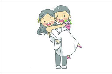 Groom carrying bride on wedding ceremony illustration