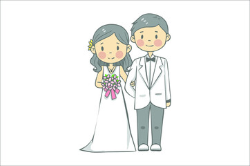 Bride And Groom Holding Hands illustration
