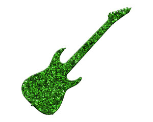 Obraz na płótnie Canvas Guitar green glitter musician tool, Guitarist acoustic classical electrical illustration on white background