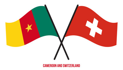 Cameroon and Switzerland Flags Crossed And Waving Flat Style. Official Proportion. Correct Colors.