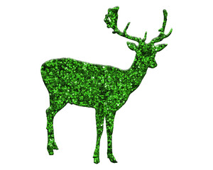 Reindeer Moose Glitter, Antler Deer Green illustration on white background
