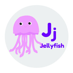 Animal Cartoon Alphabet J Jellyfish Vector Illustration