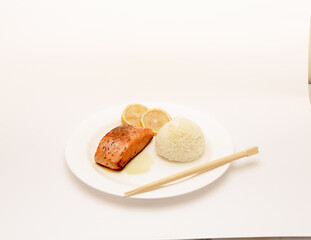 Delicious Asian breakfast shot isolated against a white background. 