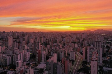 Fototapeta premium Sunset scene in the urban city life scene. Cityscape of Sao Paulo, Brazil. Sunset scene in the urban city life scene. Cityscape view. Sunset scene in the urban city life scene. Cityscape view.