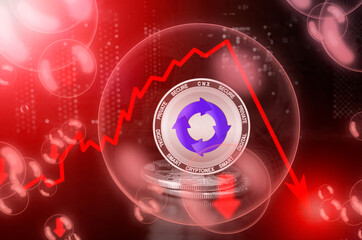Cryptonex CNX coin in a soap bubble. Risks and dangers of investing to Cryptonex cryptocurrency. Collapse of the exchange rate. Unstable concept. Down drop crash bubble