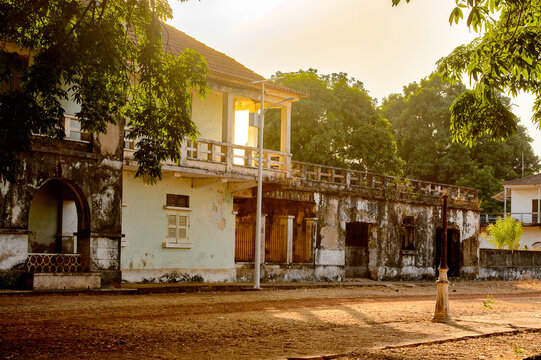 Street of the ghost town  of Bolama, the former capital of Portuguese Guinea