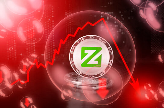 Zcoin XZC coin in a soap bubble. Risks and dangers of investing to Zcoin cryptocurrency. Collapse of the exchange rate. Unstable concept. Down drop crash bubble