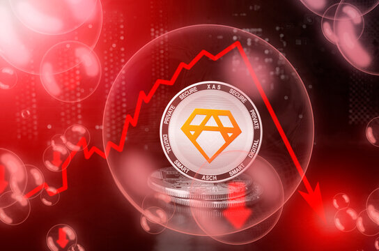 Asch XAS coin in a soap bubble. Risks and dangers of investing to Asch cryptocurrency. Collapse of the exchange rate. Unstable concept. Down drop crash bubble