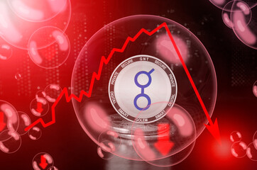 Golem GNT coin in a soap bubble. Risks and dangers of investing to Golem cryptocurrency. Collapse of the exchange rate. Unstable concept. Down drop crash bubble