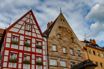 Fototapeta na wymiar Half timbered house in Nuremberg, the largest in town in Franconia, Bavaria state, Germany