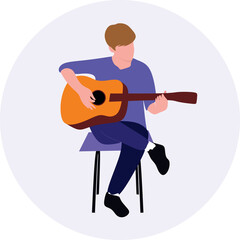 Man guitarist player sitting and playing guitar illustration