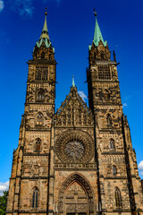 Fototapeta na wymiar St. Laurence church of Nuremberg, the largest in town in Franconia, Bavaria state, Germany