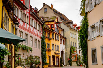 Colourful architecture of Meersburg. a town of Baden-Wurttemberg in Germany at Lake Constance.