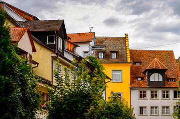 Colourful architecture of Meersburg. a town of Baden-Wurttemberg in Germany at Lake Constance.