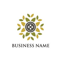 Button with Green Leaves Logo Design 