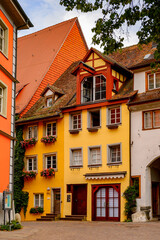 Fototapeta na wymiar Architecture of Meersburg, a town of Baden-Wurttemberg in Germany at Lake Constance.