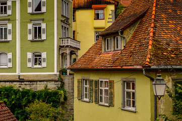 Architecture of Meersburg, a town of Baden-Wurttemberg in Germany at Lake Constance.