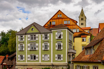 Architecture of Meersburg, a town of Baden-Wurttemberg in Germany at Lake Constance.