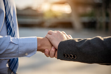 Partner Business Trust Teamwork Partnership. Industry contractor fist bump dealing mission business. Mission team meeting group of People Fist bump Hands together. Business trust teamwork Concept