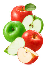 Red and green apples isolated on white background for vertical layouts