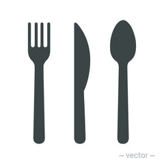 Fork knife spoon graphic symbols. Vector cutlery icons, isolated utensil image or tableware black silhouettes