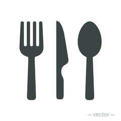 Fork knife spoon graphic symbols. Vector cutlery icons, isolated utensil image or tableware black silhouettes