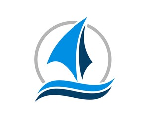 Fototapeta premium Circle shape with boat and wave inside