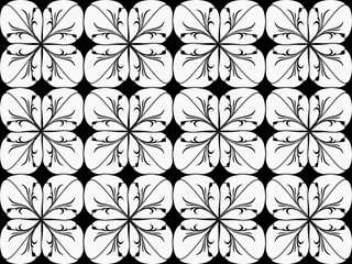 Seamless pattern design with floral background elements, beautiful ornaments, black, white, orange, pink, red, green, yellow, blue, gray, purple