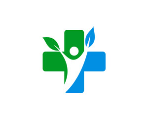 Medical symbol with swoosh healthy people inside