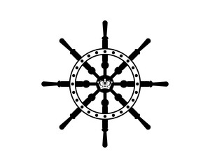 Obraz premium Ship steering wheel with crown in the middle