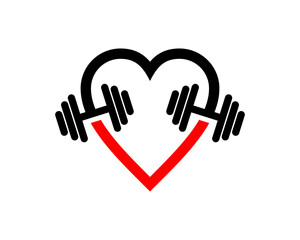 Love shape with lifting dumbbell