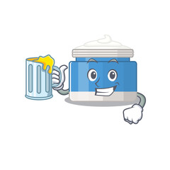 A cartoon concept of moisturizer cream with a glass of beer