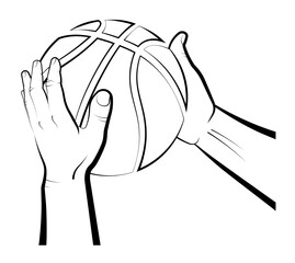 Athlete hands holds basketball ball during the game. Team sports, healthy lifestyle. Isolated vector on white background