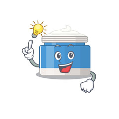 Mascot character of smart moisturizer cream has an idea gesture