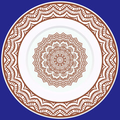 decorative plates for interior design. Empty dish, porcelain plate mock up design. Vector illustration. Decorative plates with stilish ornament patterns. Home decor background