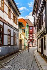 Fototapeta na wymiar It's Street in Wernigerode, a town in the district of Harz, Saxony-Anhalt, Germany