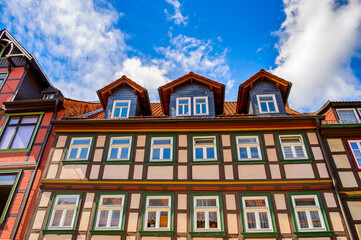 Fototapeta na wymiar It's Colorful house in Wernigerode, a town in the district of Harz, Saxony-Anhalt, Germany
