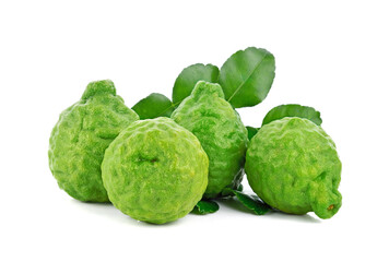 Fototapeta premium Fresh bergamot fruit with leaf isolated on white background