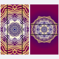 Luxury red, sunrise, gold color The Front And Rear Side. Mandala Design Elements. Wedding Invitation, Thank You Card, Save Card, Baby Shower. Illustration. Vector