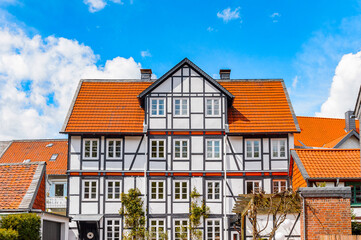 It's Close view of a house in the Old town of Gorlar, Lower Saxony, Germany. Old town of Goslar is a UNESCO World Heritage