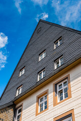It's Close view of a house in the Old town of Gorlar, Lower Saxony, Germany. Old town of Goslar is a UNESCO World Heritage