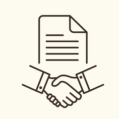 Business contract line icon. Handshake, partners, document. Business concept. Vector illustration can be used for topics like business, partnership, B2B