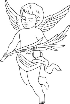minimalist line art angel cherub with wings