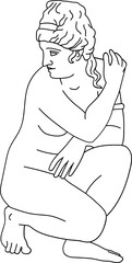 aesthetic greek statue line art woman kneeling pose