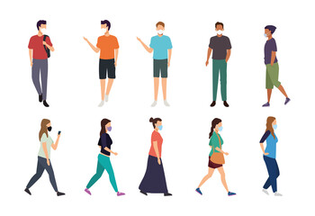 group of people wearing medical mask characters