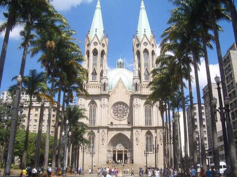 Sao Paulo See Metropolitan Cathedral and ground zero of the city, Brazil. - Powered by Adobe
