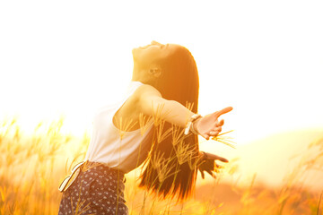 young woman relaxing on the meadow