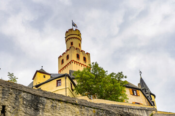 Fototapeta na wymiar It's Marksburg castle. It is one of the principal sites of the UNESCO World Heritage Rhine Gorge