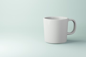 White mug mockup 3d rendering isolated on soft light blue background